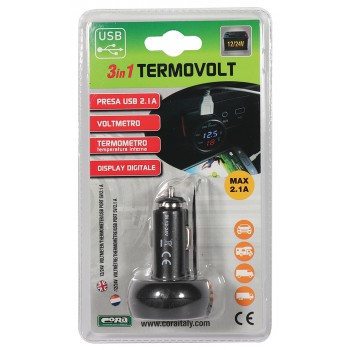 3 IN 1 TERMOVOLT VOLTMETRO TERMOMETRO PRESA USB 2,1A