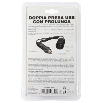 DOPPIA PRESA USB CON LED CON PROLUNGA 1M 12/24V