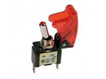 Interruttore a leva con sicura, in alluminio con spia a Led -  12/24V - Rosso -  20A