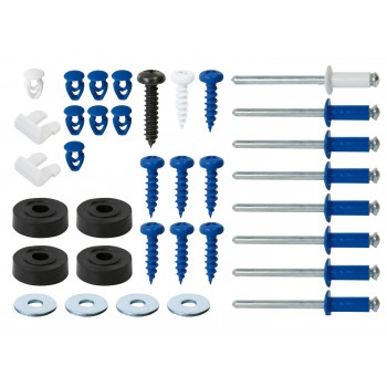 KIT FISSAGGIO TARGHE COMPLETO (8 RIVETTI, 8 VITI, 8 BOTTONI, 8 RONDELLE, 4 VITI NERE 2 FERMI)