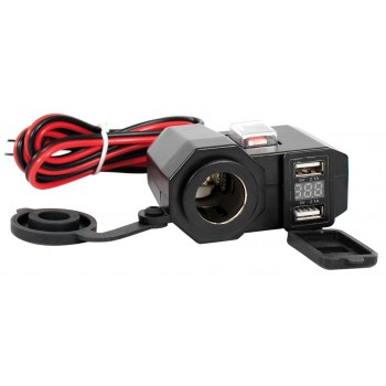 PRESA 12V + 2 USB + VOLTMETRO + CAVO 1,4 M