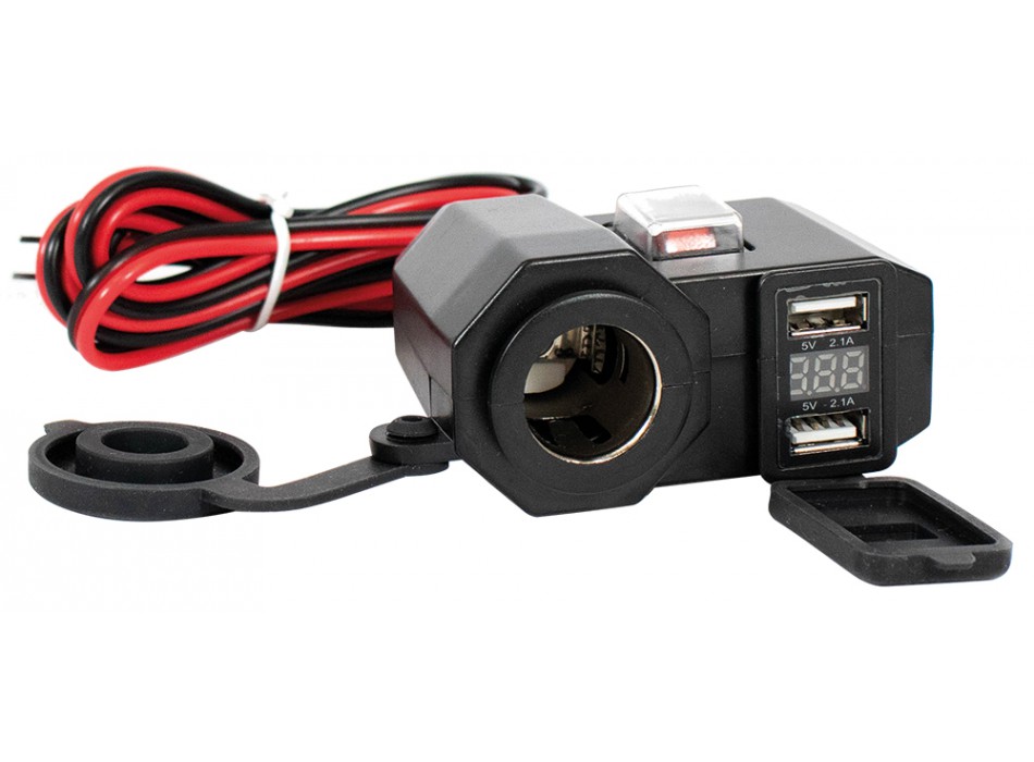 PRESA 12V + 2 USB + VOLTMETRO + CAVO 1,4 M