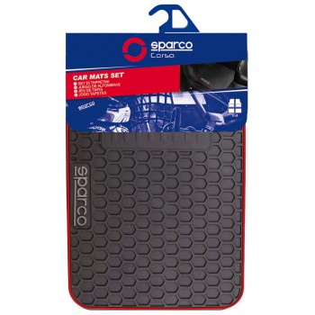 SPARCO SET 3 TAPPETI POST UNITO PVC NERO /ROSSO 