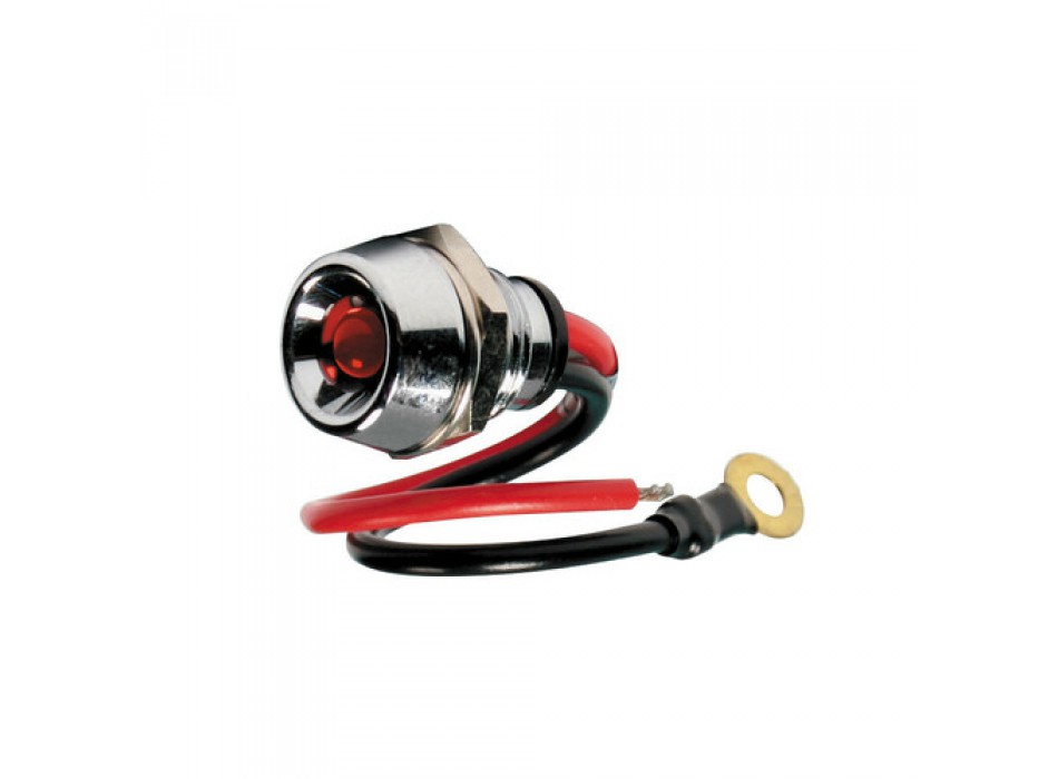 Spia a Led, in ottone cromato - 12/24V - Rosso - 15A